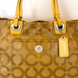 Coach Golden Tan Beige Signature C Coated Op Art C Tote Handbag Purse Rare